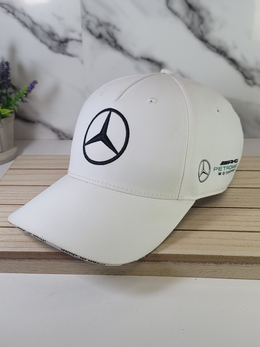 Mercedes Benz Petronas White Embroidered Baseball Cap. Adjustable